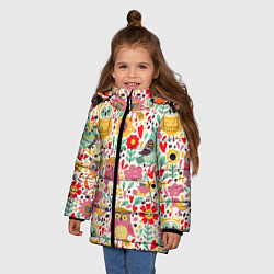 Куртка зимняя для девочки Красочные совы и цветы, цвет: 3D-черный — фото 2