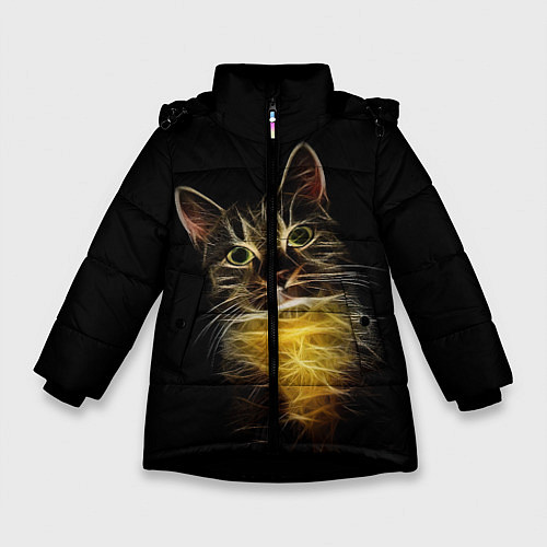Зимняя куртка для девочки Дымчато-световой кот / 3D-Черный – фото 1