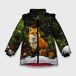 Куртка зимняя для девочки Лиса и снег, цвет: 3D-красный