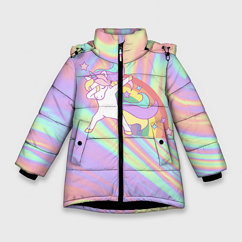 Зимняя куртка для девочки ЕДИНОРОГ / 3D-Черный – фото 1