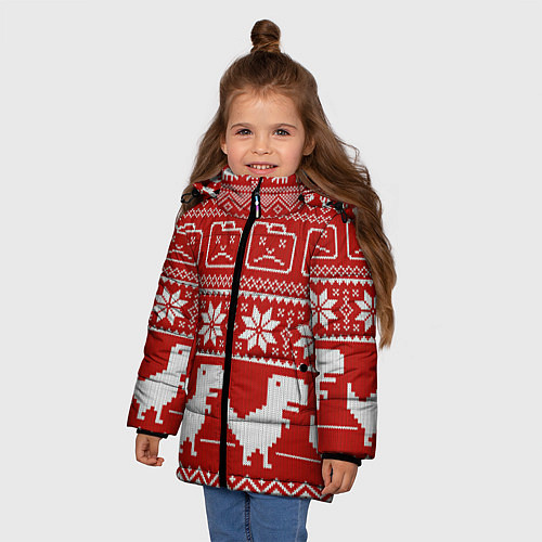 Зимняя куртка для девочки Вязаный рисунок / 3D-Красный – фото 3