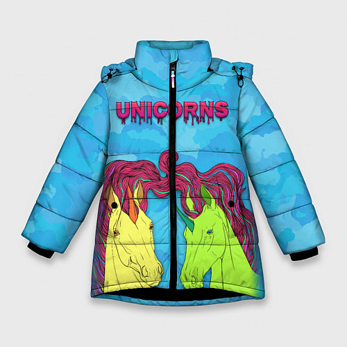 Зимняя куртка для девочки Colored unicorns / 3D-Черный – фото 1