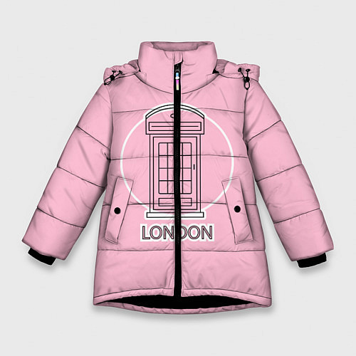Зимняя куртка для девочки Телефонная будка, London / 3D-Черный – фото 1