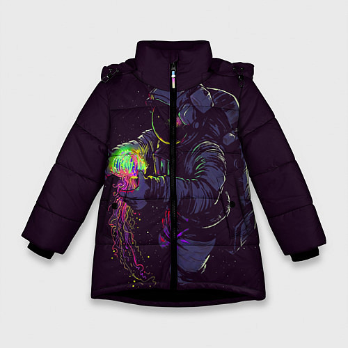 Зимняя куртка для девочки Медуза и космонавт / 3D-Черный – фото 1
