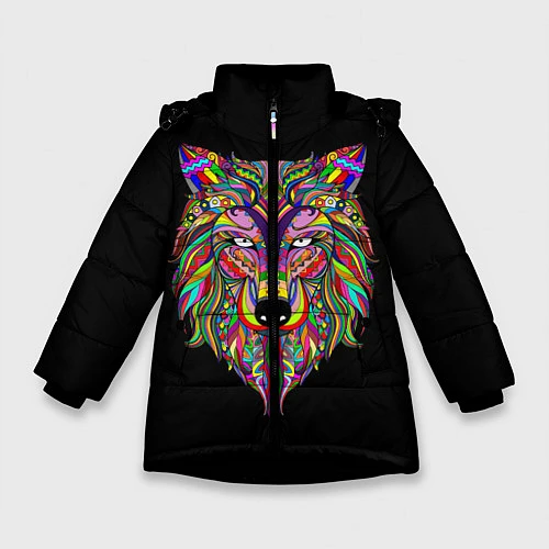 Зимняя куртка для девочки Разноцветный Волк / 3D-Черный – фото 1