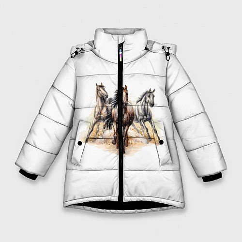 Зимняя куртка для девочки Лошади / 3D-Черный – фото 1
