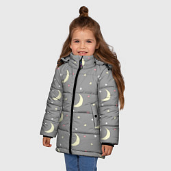 Куртка зимняя для девочки Луна и звезды, цвет: 3D-черный — фото 2