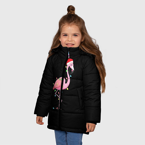 Зимняя куртка для девочки Новогодний Фламинго / 3D-Красный – фото 3