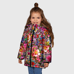 Куртка зимняя для девочки Разные цветы, цвет: 3D-черный — фото 2