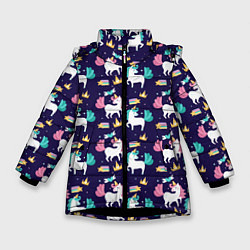 Куртка зимняя для девочки Unicorn pattern, цвет: 3D-черный