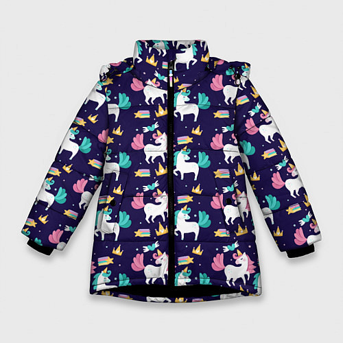 Зимняя куртка для девочки Unicorn pattern / 3D-Черный – фото 1