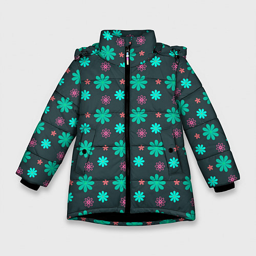 Зимняя куртка для девочки Ромашки / 3D-Черный – фото 1