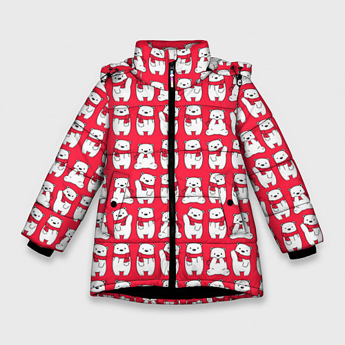 Зимняя куртка для девочки Мишки в шарфиках / 3D-Черный – фото 1