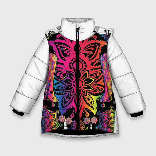 Зимняя куртка для девочки  Слон с орнаментом / 3D-Черный – фото 1