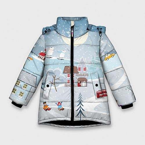 Зимняя куртка для девочки Зимний дворик / 3D-Черный – фото 1