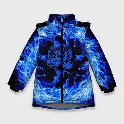 Куртка зимняя для девочки Лев в синем пламени, цвет: 3D-светло-серый