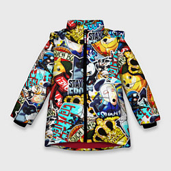 Куртка зимняя для девочки CS GO STICKERBOMBING, цвет: 3D-красный
