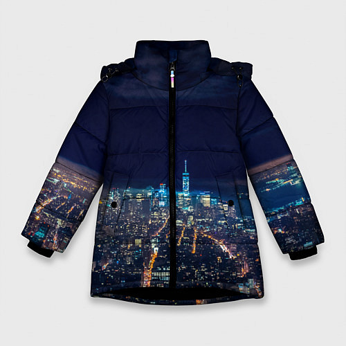 Зимняя куртка для девочки Ночной город / 3D-Черный – фото 1
