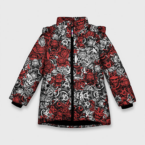Зимняя куртка для девочки Красные и Белые самураи / 3D-Черный – фото 1