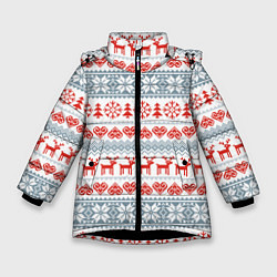 Зимняя куртка для девочки Новогодний пиксельный узор