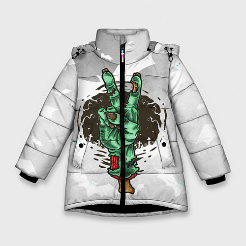Зимняя куртка для девочки Zombie peace hand / 3D-Черный – фото 1