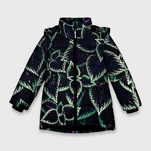 Зимняя куртка для девочки Зеленые кусты / 3D-Черный – фото 1