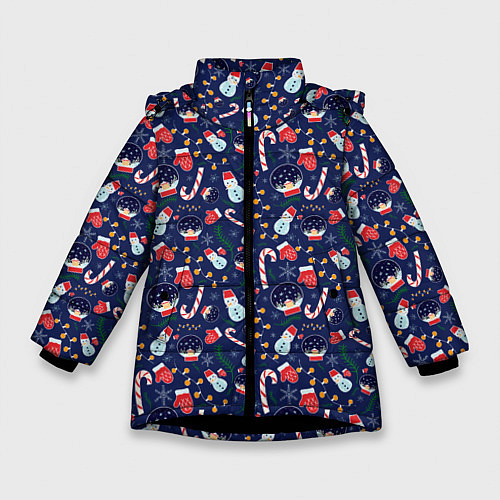 Зимняя куртка для девочки Новый Год / 3D-Черный – фото 1