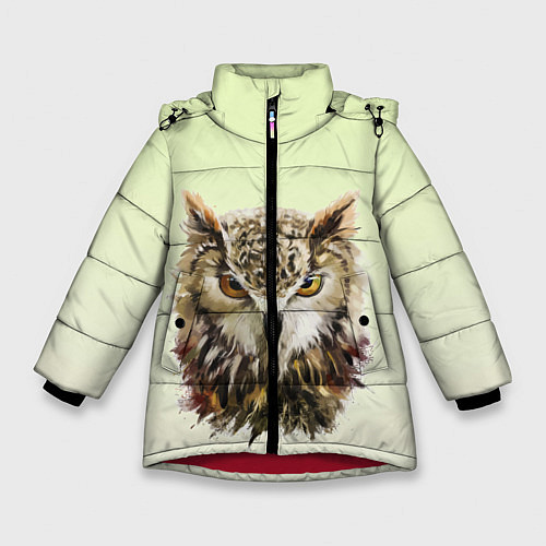 Зимняя куртка для девочки Арт сова яркая / 3D-Красный – фото 1