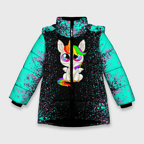 Зимняя куртка для девочки Единорог / 3D-Черный – фото 1