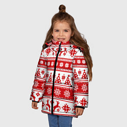 Куртка зимняя для девочки Новый Год Олени и снежинки, цвет: 3D-черный — фото 2