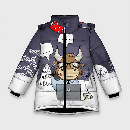 Зимняя куртка для девочки Офисный бык - менеджер / 3D-Черный – фото 1