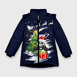 Куртка зимняя для девочки Рождественская Панда, цвет: 3D-черный