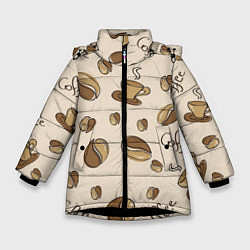 Куртка зимняя для девочки Кофейный узор на светлом, цвет: 3D-черный