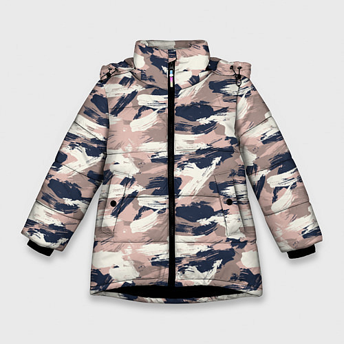 Зимняя куртка для девочки Кремовый камуфляж / 3D-Черный – фото 1