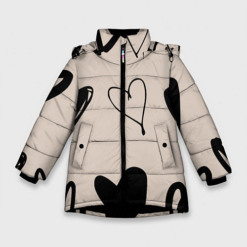 Зимняя куртка для девочки Сердечный паттерн / 3D-Черный – фото 1