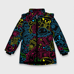 Куртка зимняя для девочки КОСМИЧЕСКИЙ НЕОН, цвет: 3D-черный