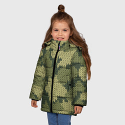 Куртка зимняя для девочки Вязаный принт милитари, цвет: 3D-черный — фото 2