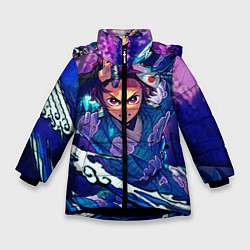 Куртка зимняя для девочки Танджиро камадо Клинок Демонов, цвет: 3D-черный