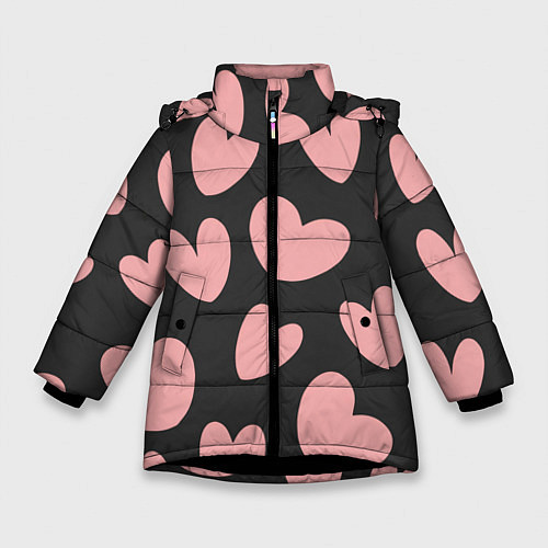 Зимняя куртка для девочки Сердечки / 3D-Черный – фото 1
