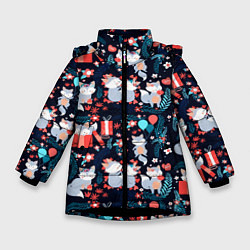 Куртка зимняя для девочки Котики Подарки, цвет: 3D-черный