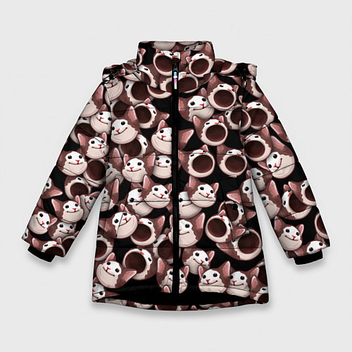 Зимняя куртка для девочки Popping cats / 3D-Черный – фото 1
