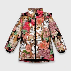 Зимняя куртка для девочки Корги & Цветы
