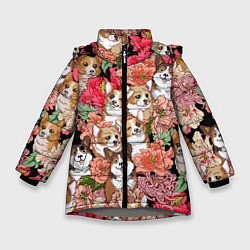 Зимняя куртка для девочки Корги & Цветы