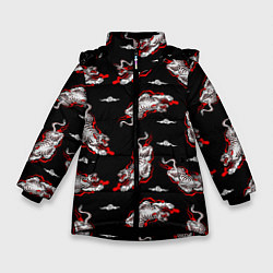 Куртка зимняя для девочки Японский стиль - тигры, цвет: 3D-черный