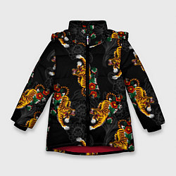 Куртка зимняя для девочки Японский стиль - тигры, цвет: 3D-красный