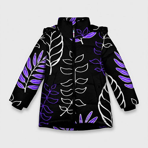 Зимняя куртка для девочки Листья / 3D-Черный – фото 1