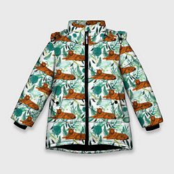 Зимняя куртка для девочки Цветы и Тигр Паттерн