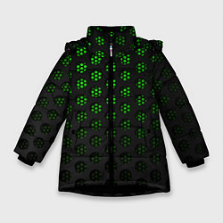 Куртка зимняя для девочки Зелёные соты 3D, цвет: 3D-черный