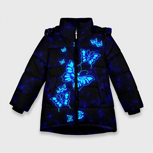 Зимняя куртка для девочки Неоновые бабочки / 3D-Черный – фото 1
