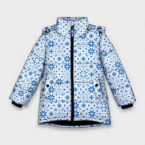 Зимняя куртка для девочки Орнамент снежинки / 3D-Черный – фото 1